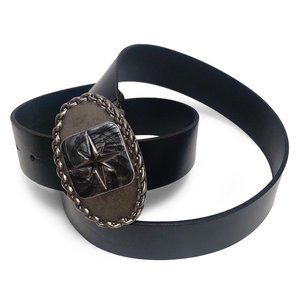 emporiumev Black Cowhide Leather North Star Buckle Belt